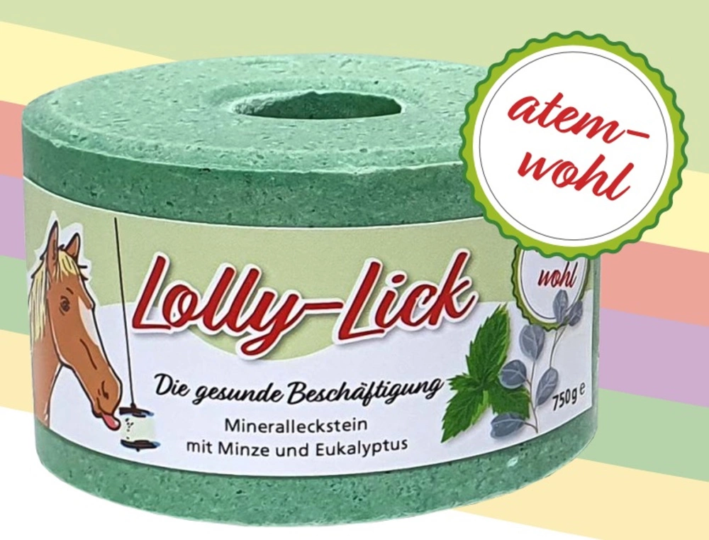 Zdravé lízátko pro koně Lolly Lick, máta a eukalyptus (zdravý liz, který pasuje do držáku Likit)