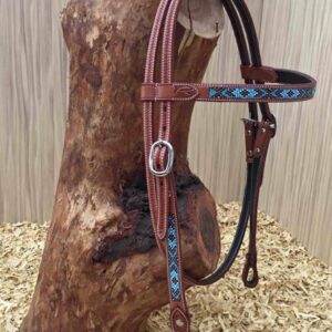Westernová uzdečka GVR zdobená korálky blue/ brown