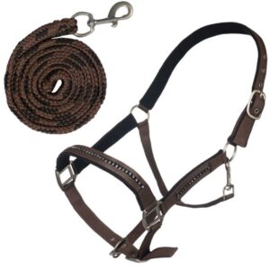 Ohlávka s vodítkem HKM Crystal  tm.hnědá/černá